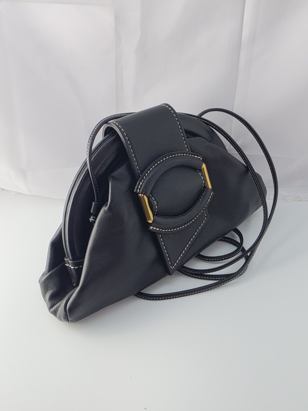 Banana Republic Stella Soft Black Leather Cloud Crossbody Bag Purse
